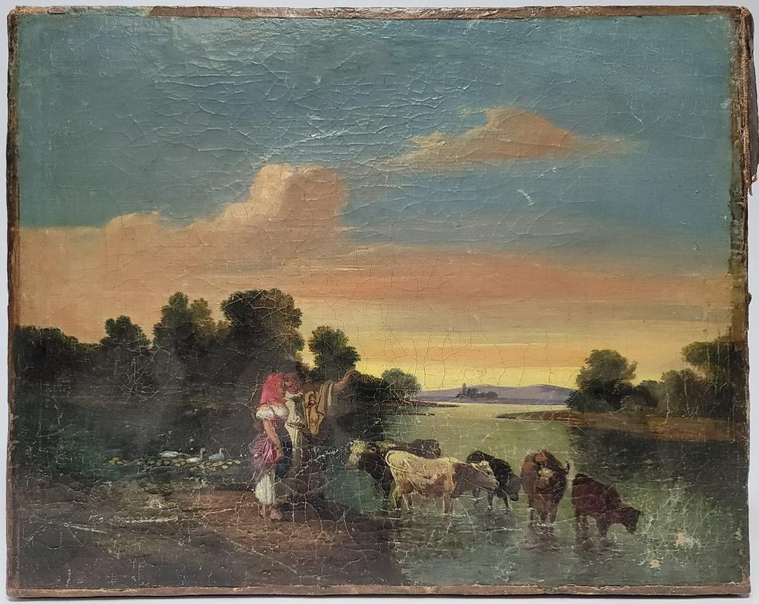 19th C European pair of oil on canvas paintings, (1 of 3)