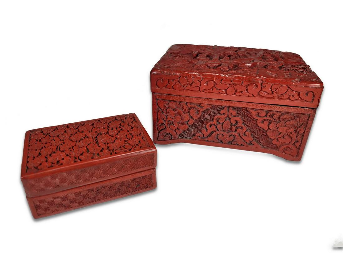 2 Vintage Chinese cinnabar boxes (1 of 7)