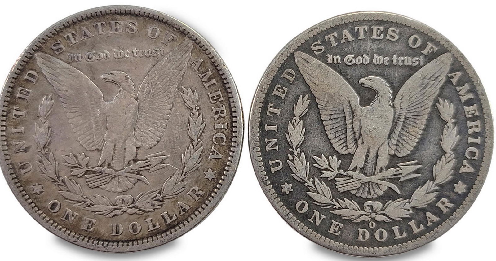 1880 & 1884 Morgan silver dollar coins (1 of 2)