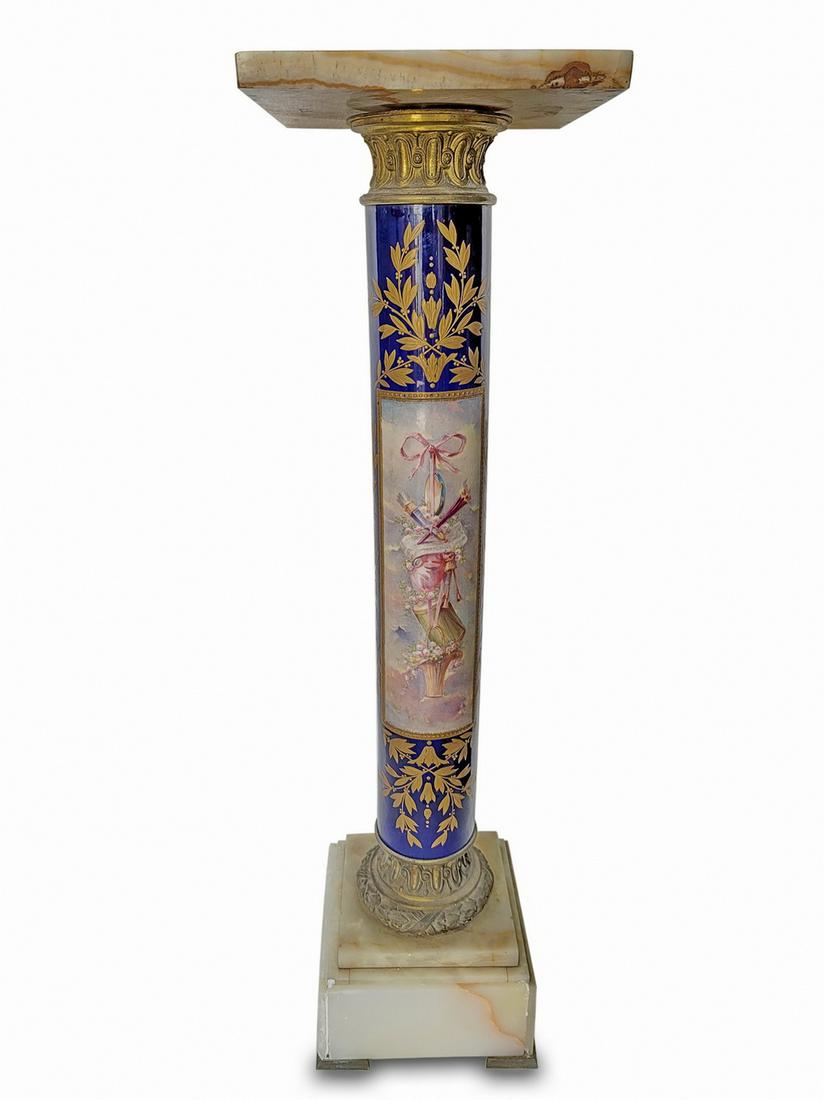 Antique French Sevres porcelain, bronze & onyx pedestal (1 of 5)