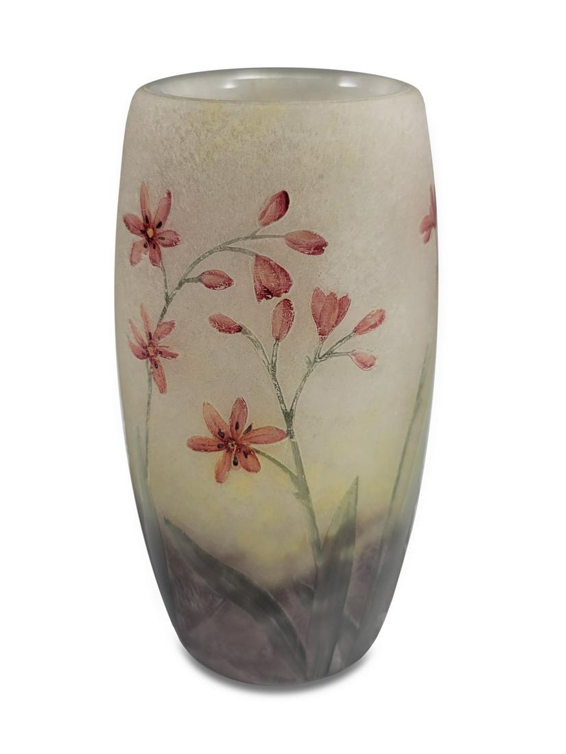 Daum Nancy cameo enamel glass small vase (1 of 6)
