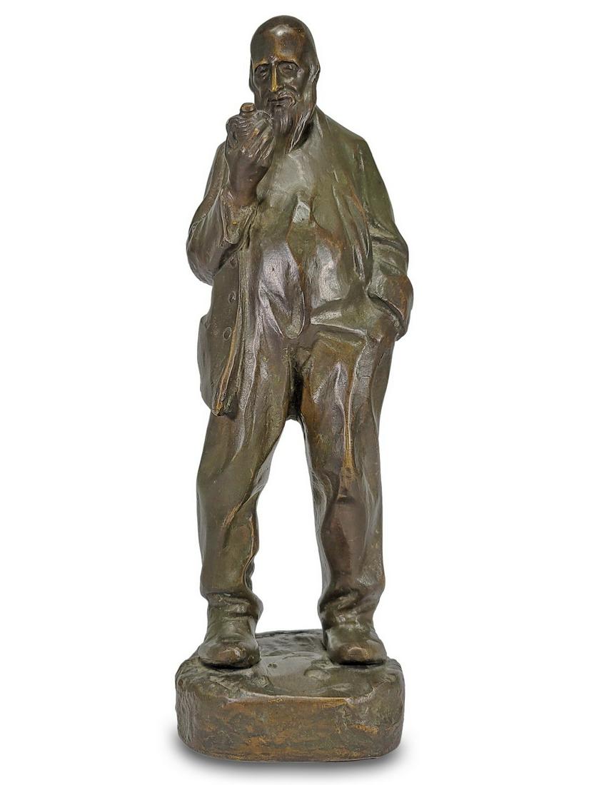 Probably Russian signed man bronze sculpture (1 of 7)