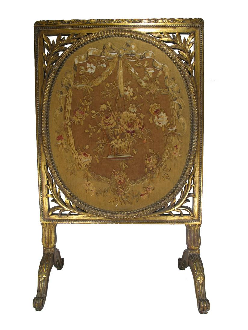 Antique large gilt wood & gobelin screen (1 of 8)