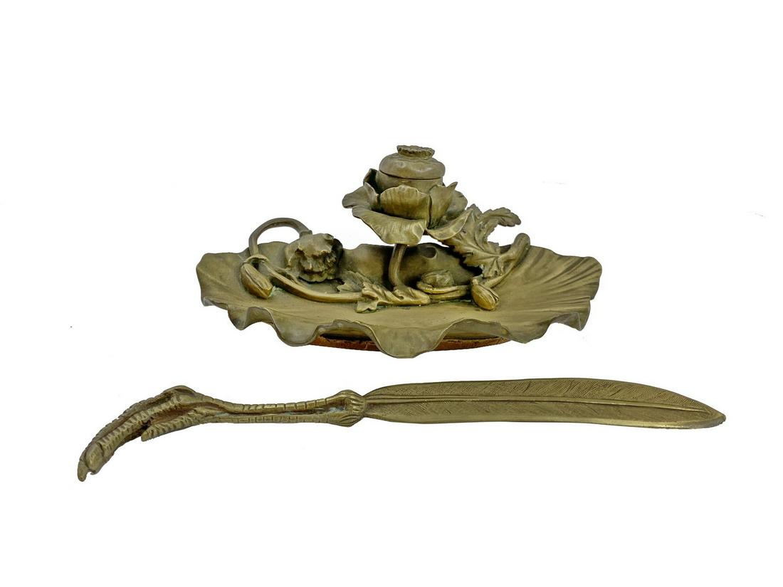 Antique bronze inkwell & opener signed Heingle (1 of 4)
