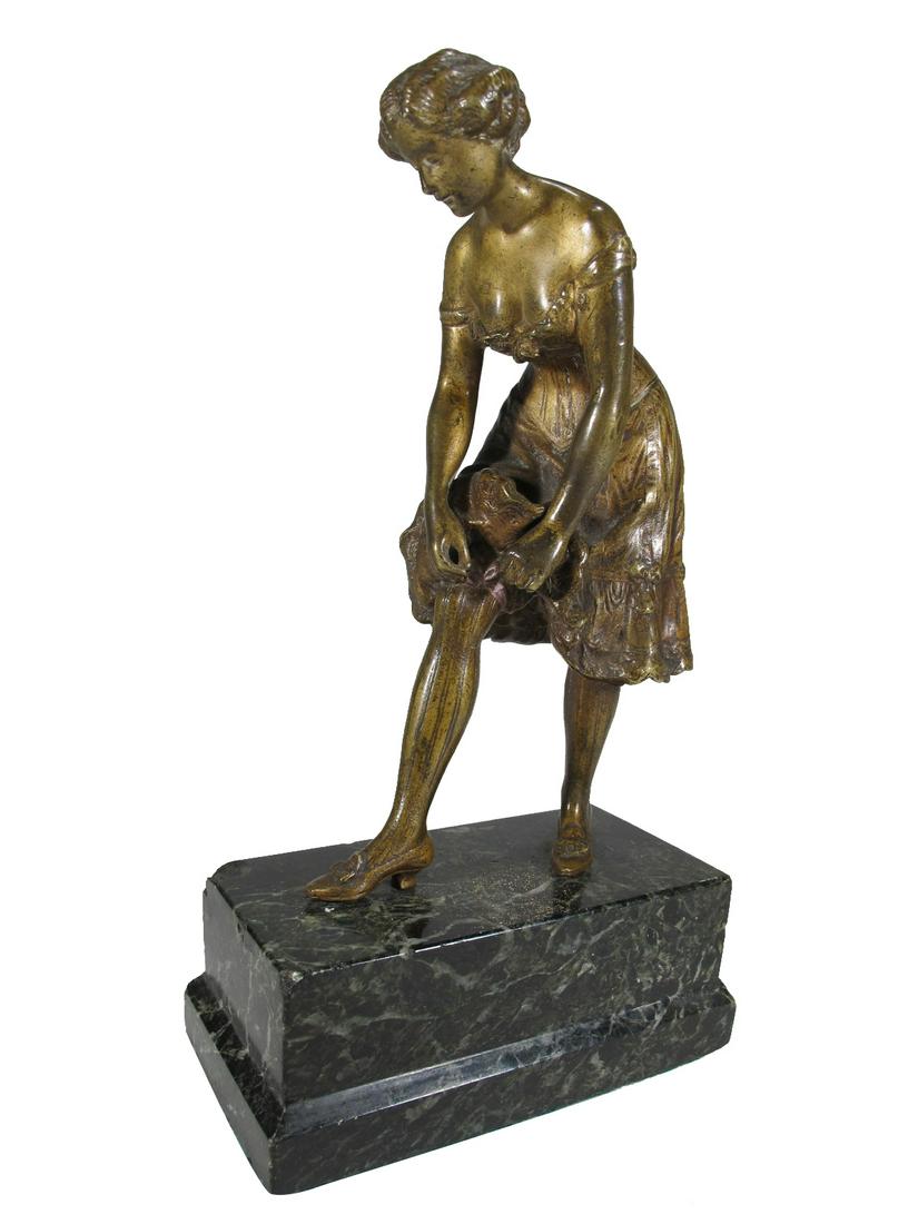 Antique French dancer bronze & marble sculpture (1 of 9)