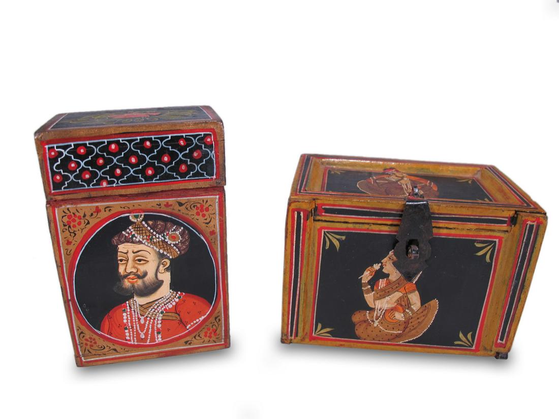 Antique Oriental lot of 2 wood boxes (1 of 12)