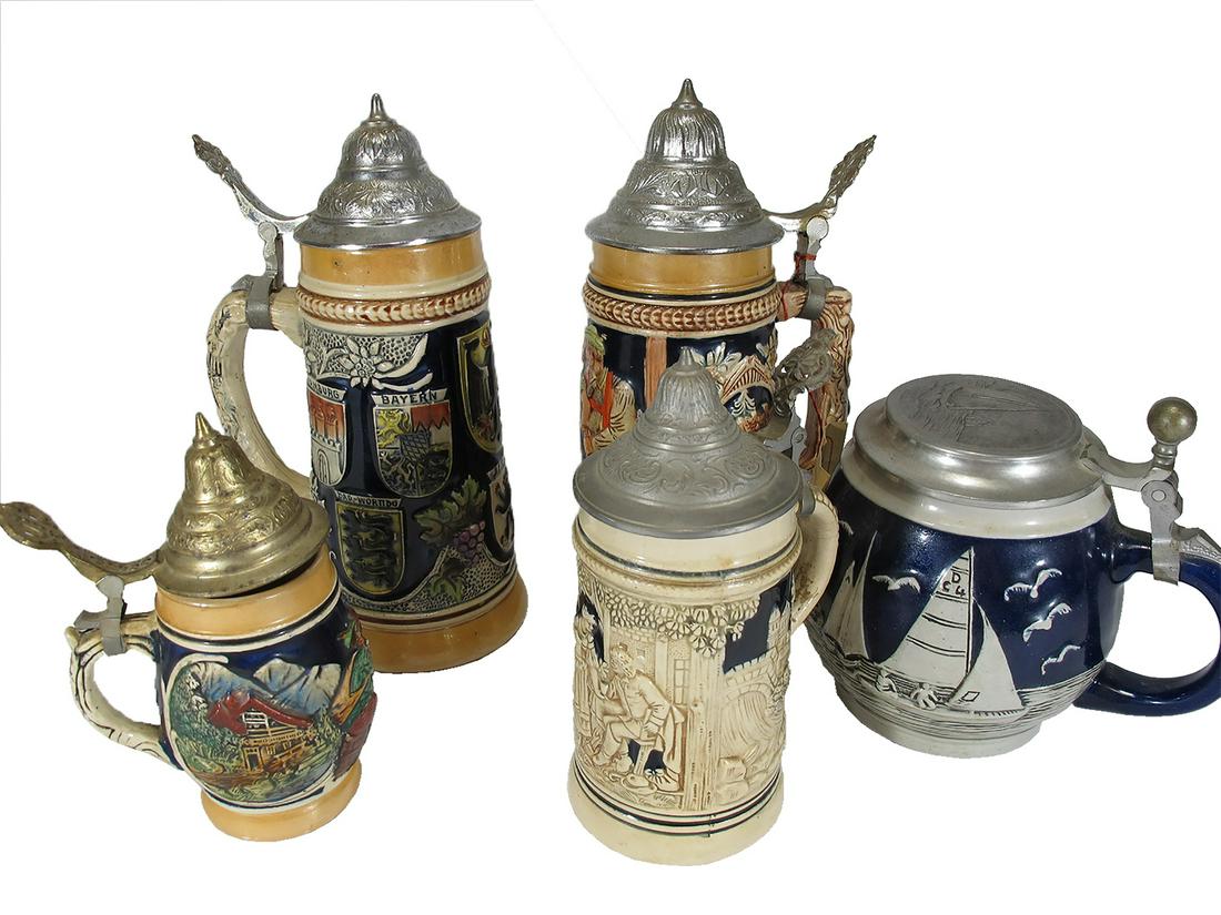 German set of 5 beer steins (1 of 12)