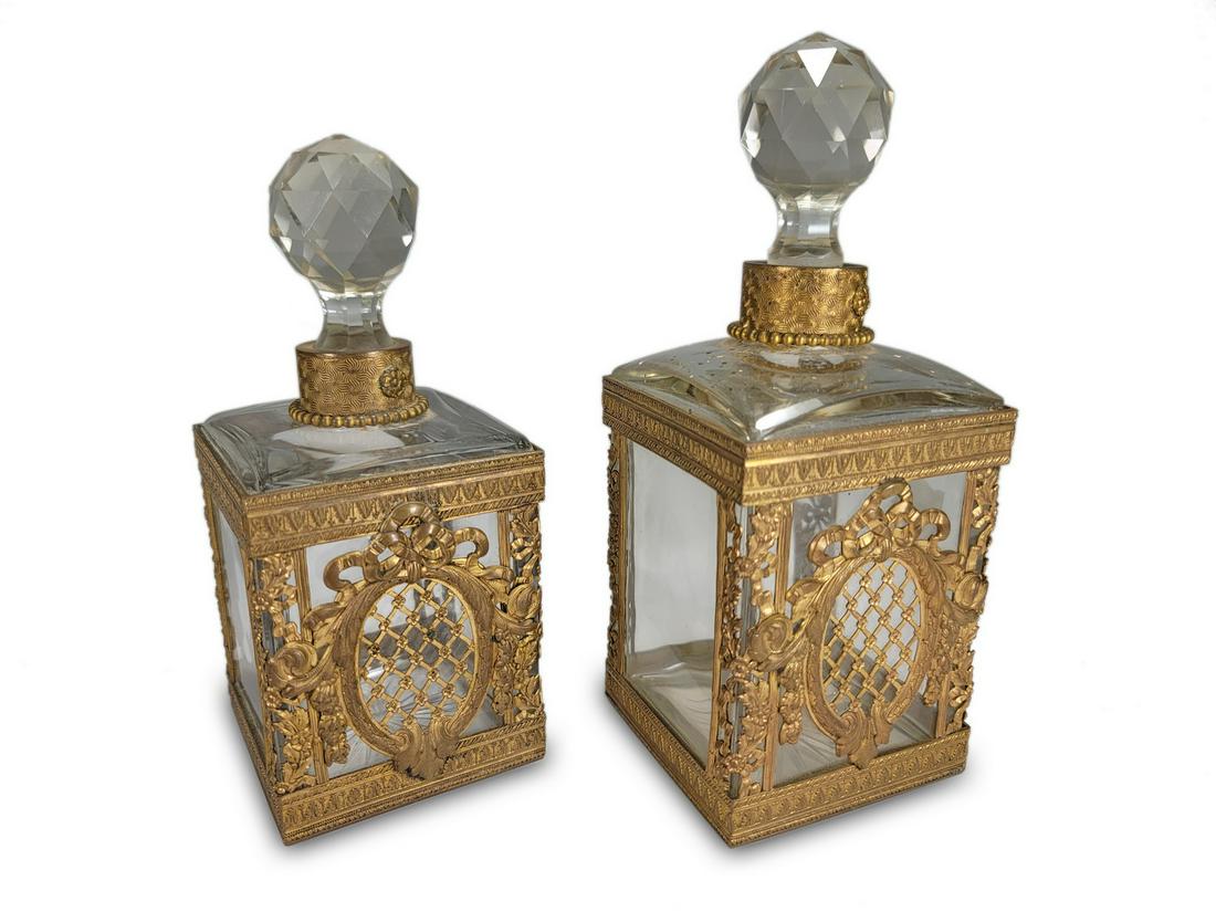 2 Antique French probably Baccarat gilt bronze & (1 of 6)