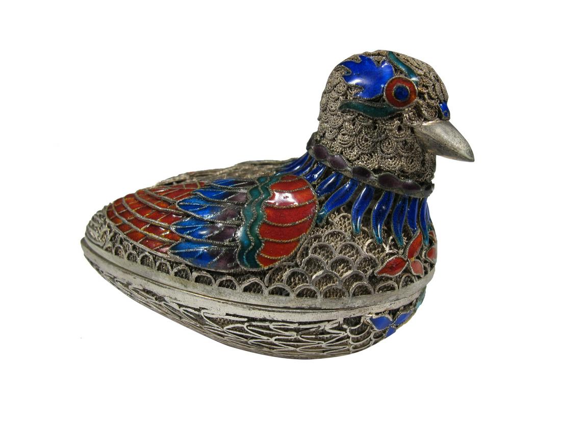 Antique Chinese Export filigree silver & enamel bird (1 of 6)