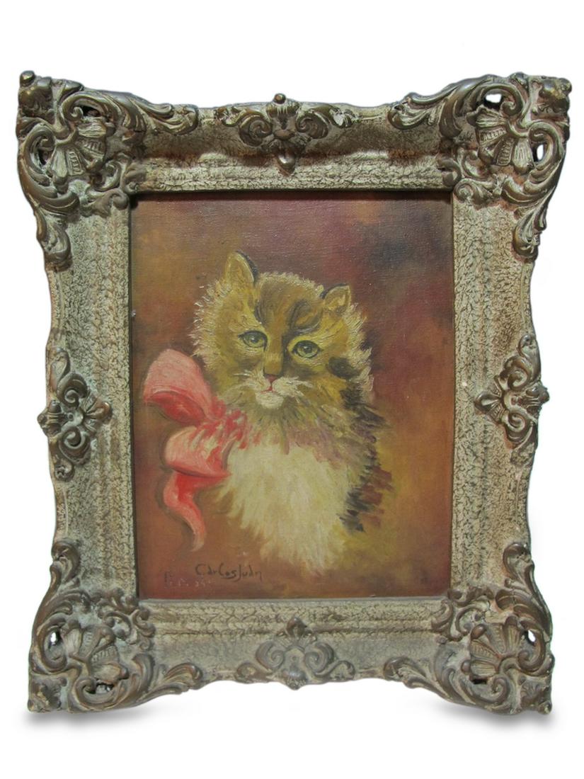 Old oil on canvas cat painting (1 of 5)