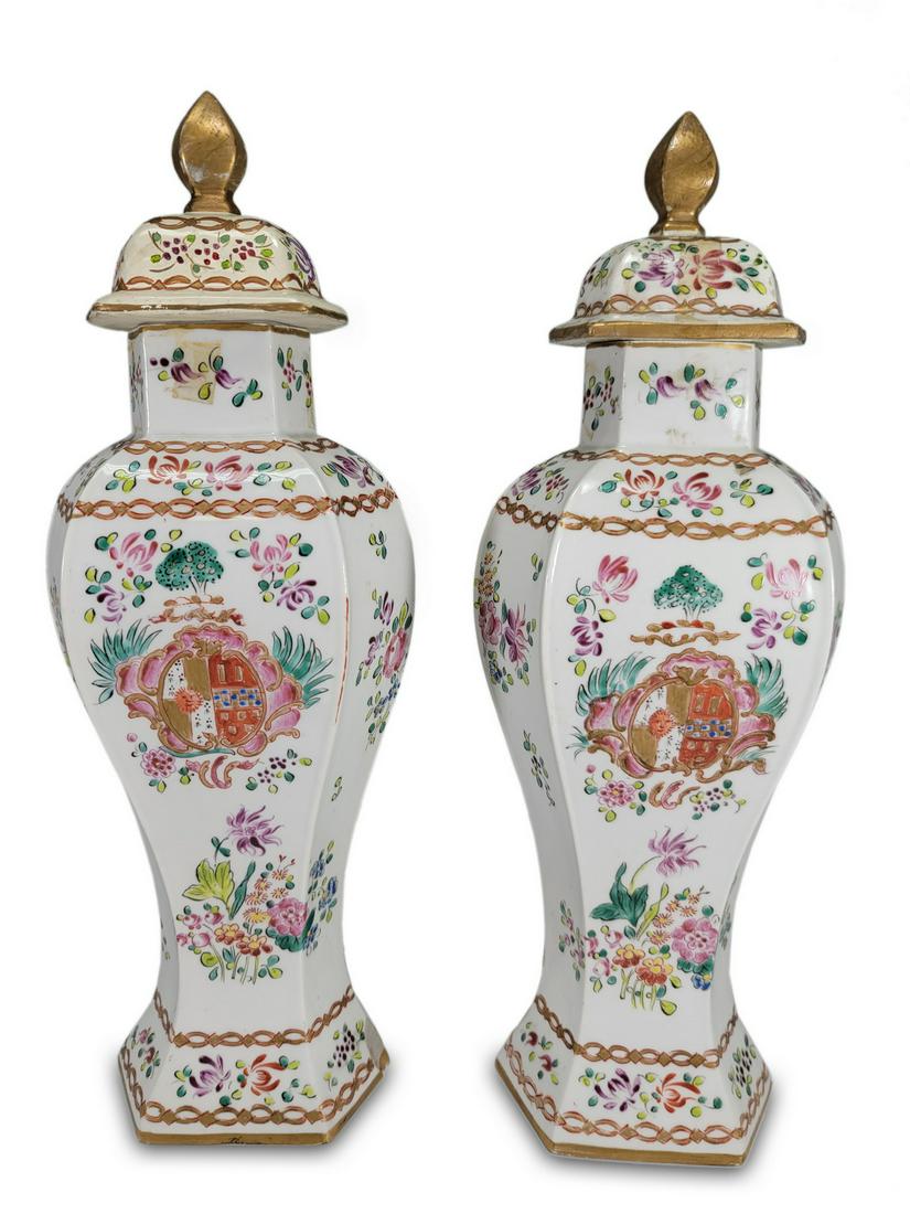 Antique Oriental pair of porcelain urns (1 of 9)