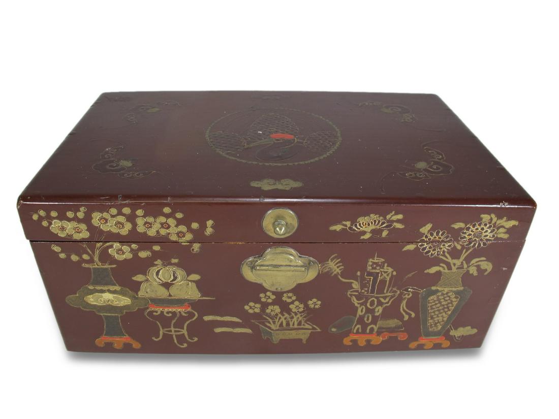 Antique Chinese hand painted red lacquer box (1 of 12)