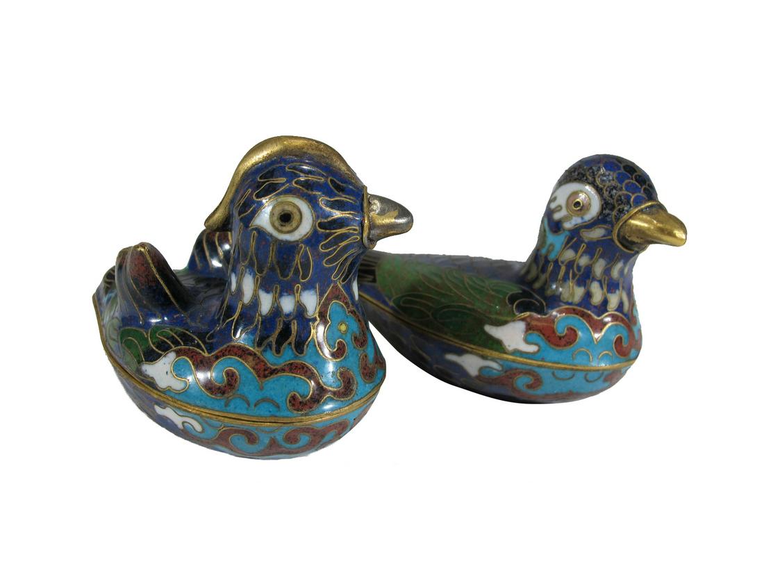 Chinese pair of cloisonne duck boxes (1 of 6)