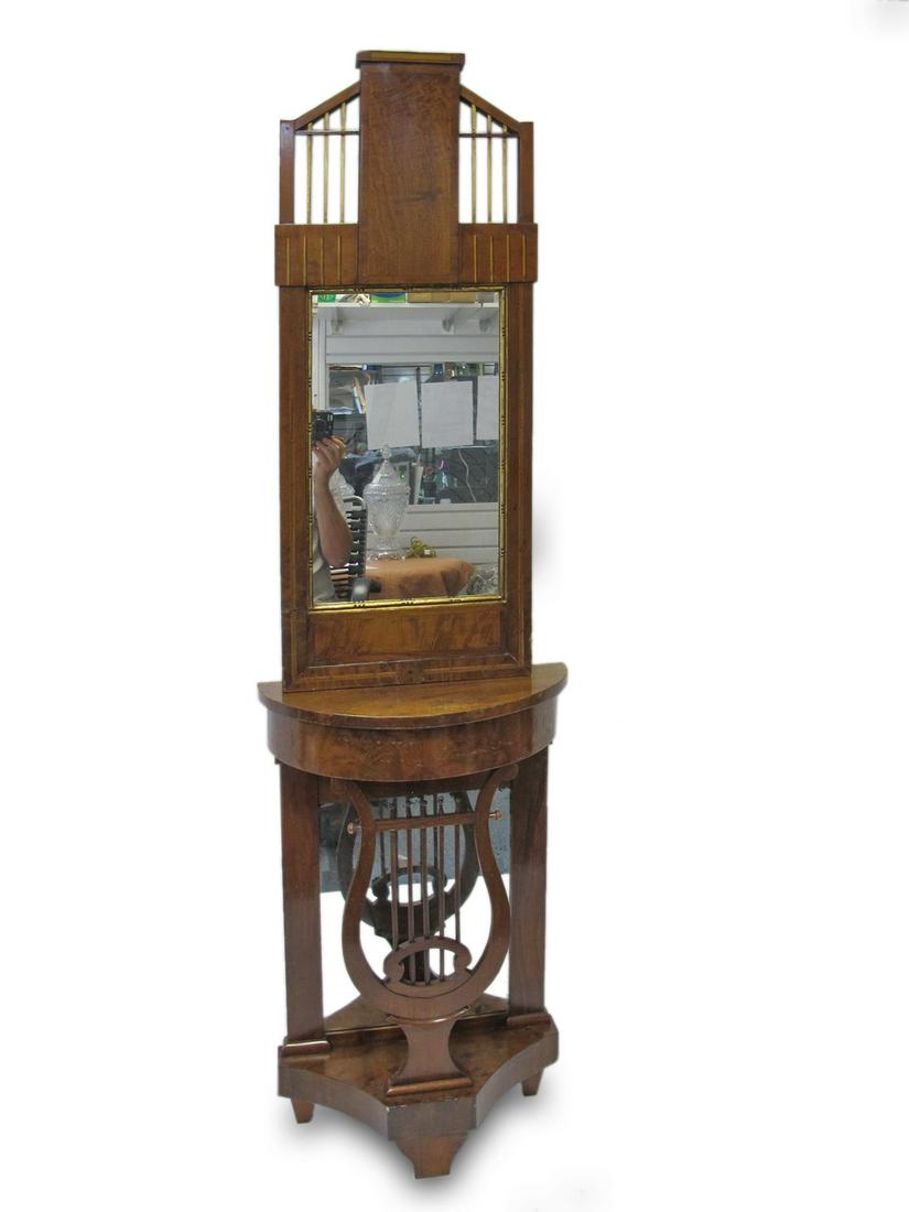 Antique wood console table with a top mirror (1 of 8)