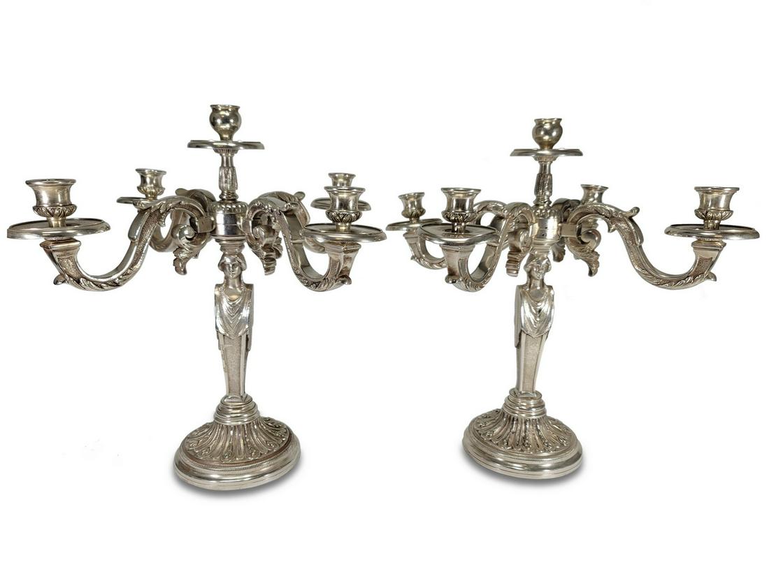 Antique French pair of silverplated bronze candelabras (1 of 5)