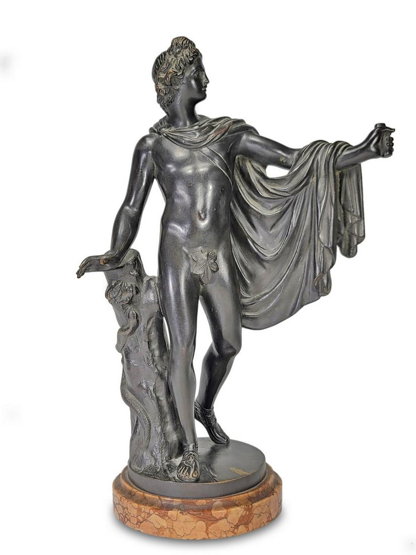 Antique European naked man & snake bronze sculpture (1 of 7)