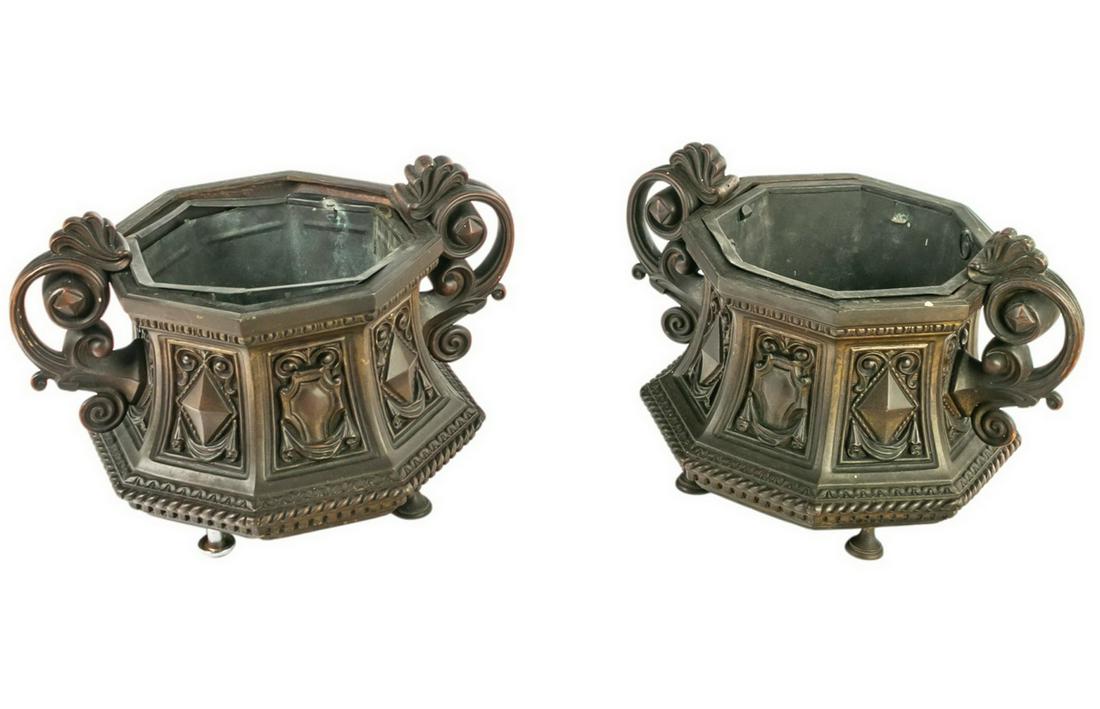 French Bronze Hexagonal Handled & Footed Planters (1 of 3)