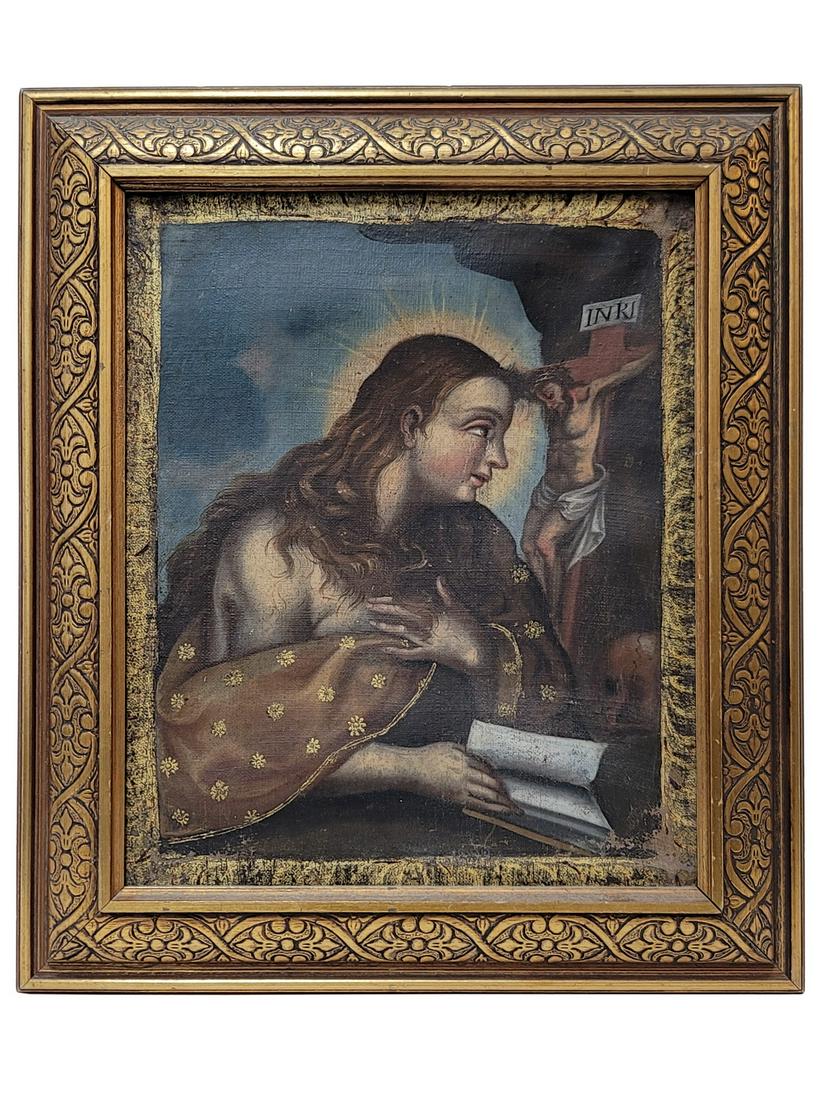 Antique religious oil on canvas painting (1 of 5)