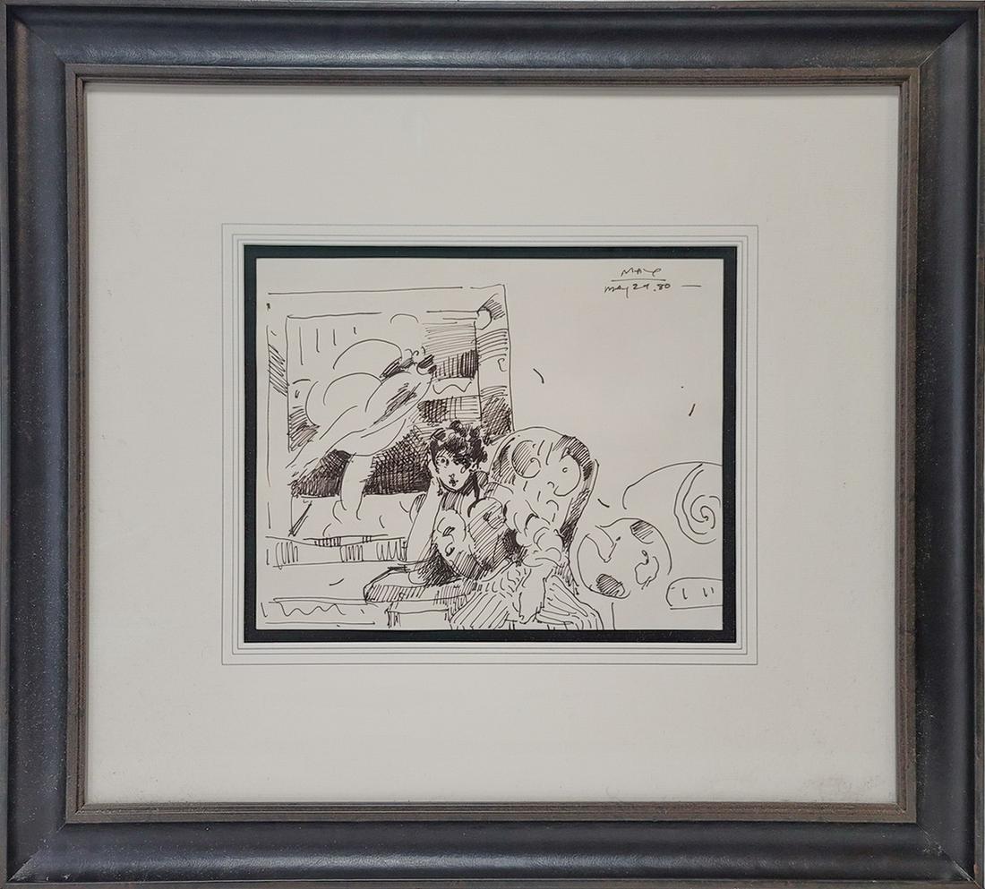 Peter MAX (1937) erotic drawing: Peter MAX (1937) erotic drawing, signed & dated 1980. 23 1/4” H x 20 3/4” W including frame. 9 1/4” H x 11 3/8” W without frame. ANY INVOICE OVER $ 2,000.00 WE WILL ACCEPT PAYM