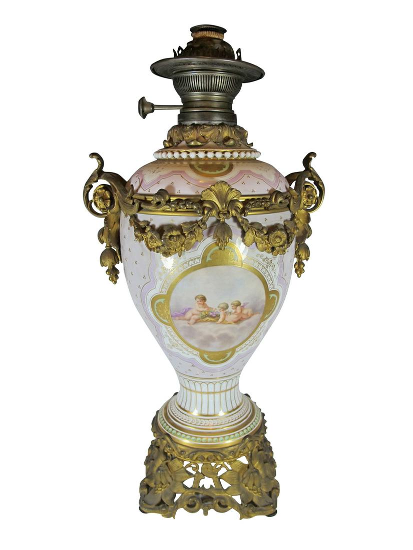 Antique French Sevres bronze & porcelain oil lamp base (1 of 7)