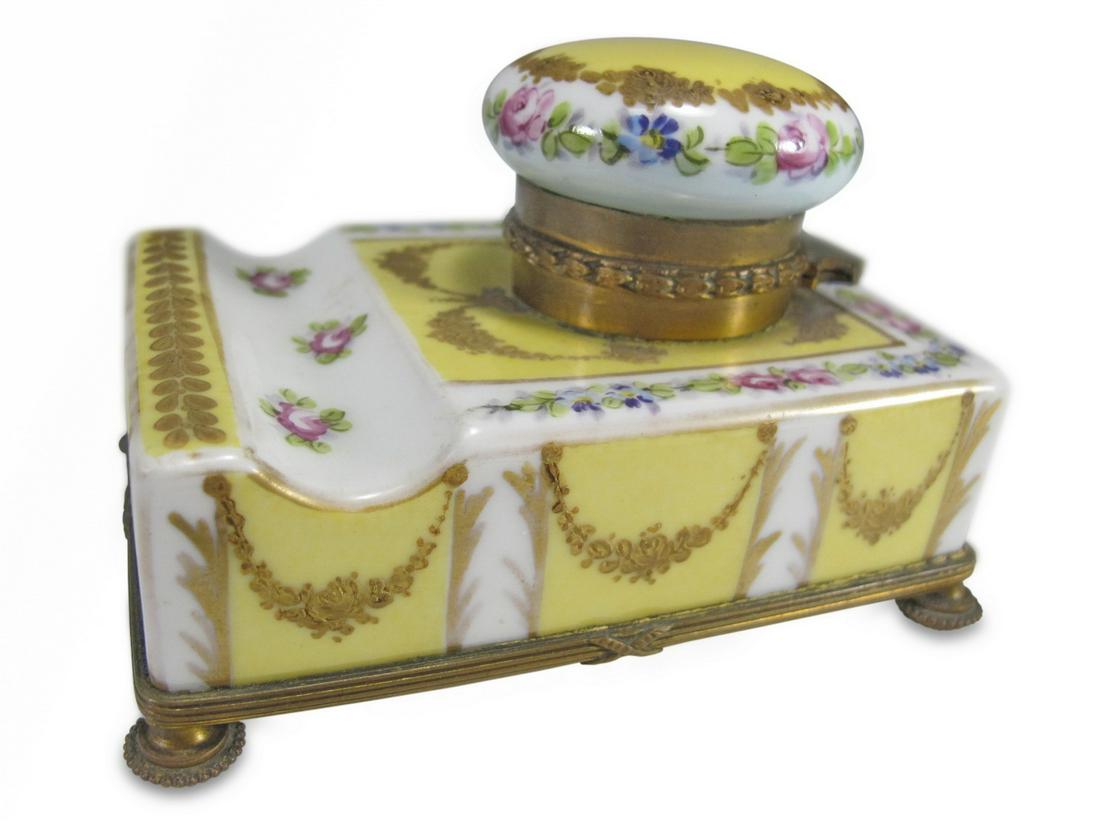 Antique French Sevres porcelain & bronze inkwell (1 of 5)