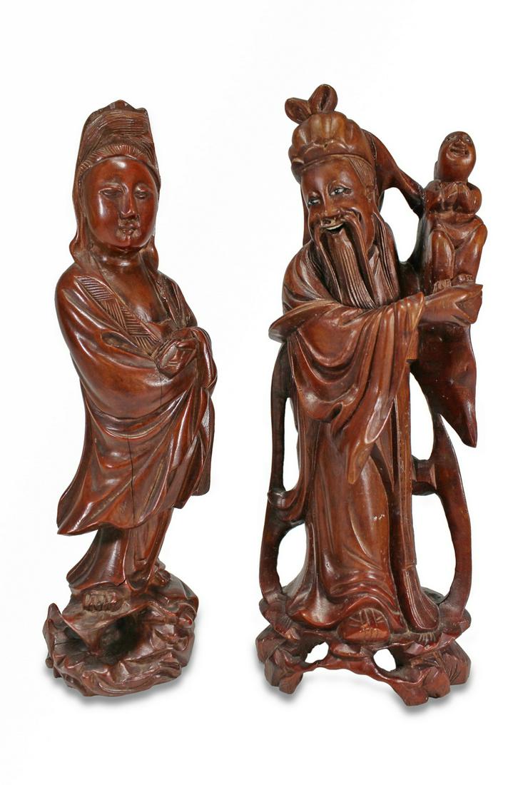 2 Antique Chinese carved wood statues (1 of 5)