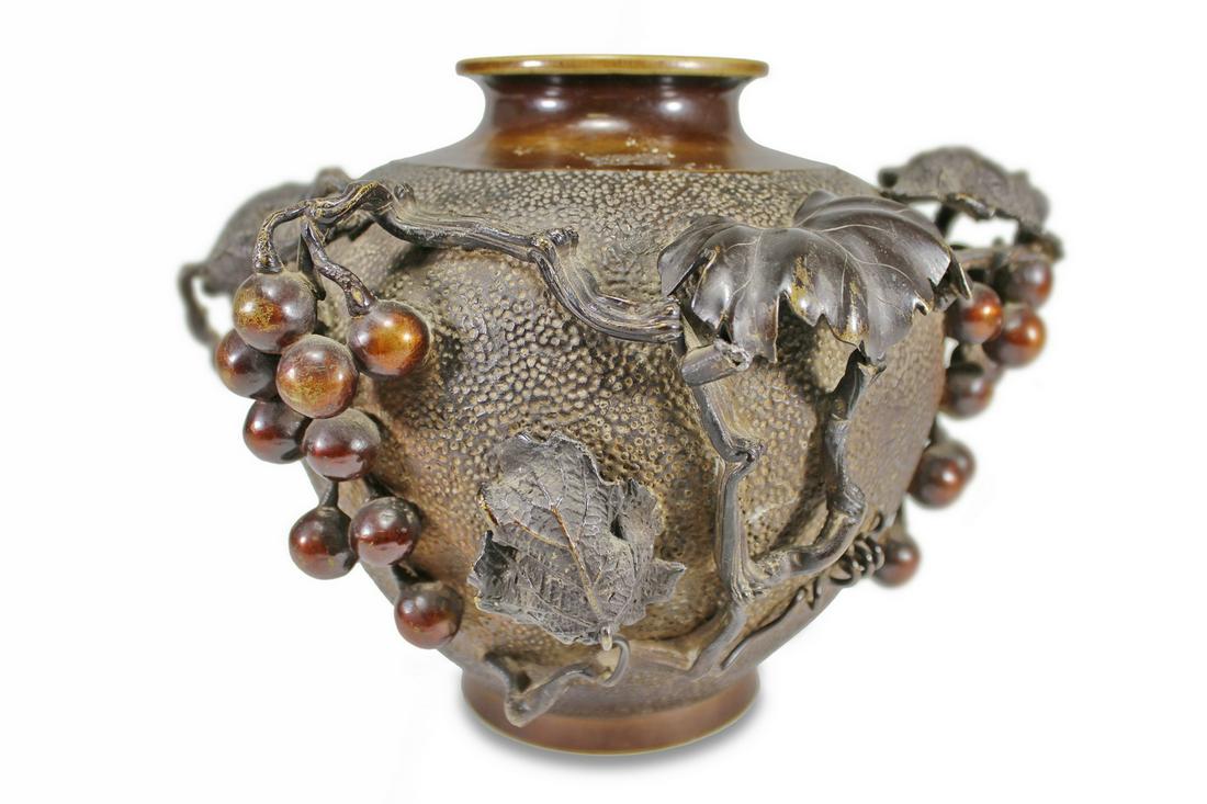 Japanese grape cluster bronze vase, Meiji period, (1 of 8)