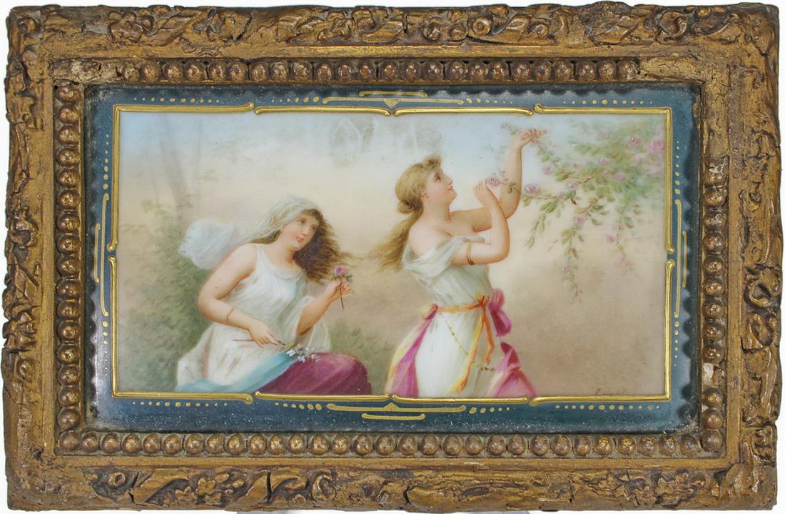 Antique German porcelain framed plaque, signed (1 of 4)