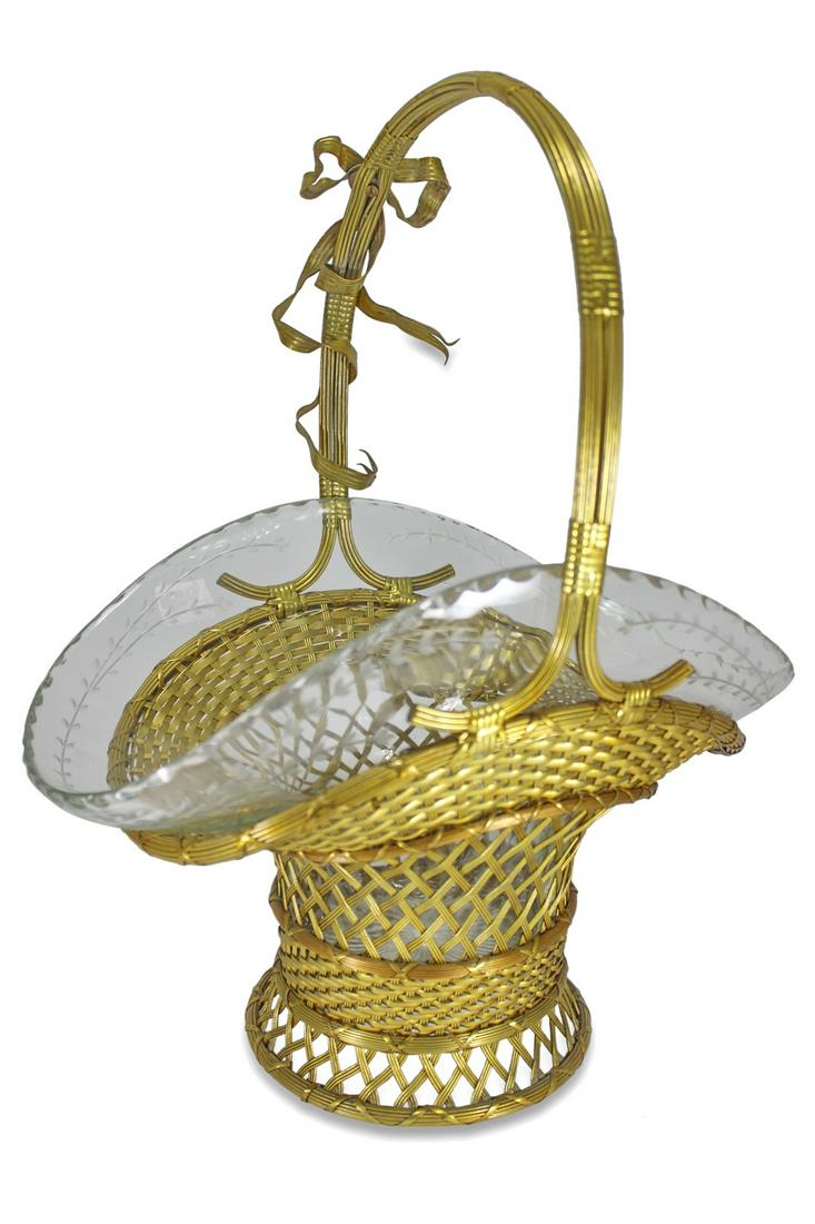 Probably Baccarat bronze & glass basket (1 of 4)