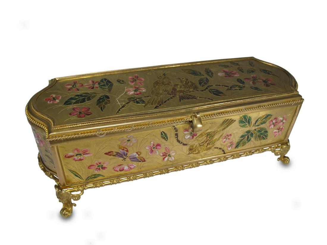 Antique French gilt & enamel bronze box (1 of 8)