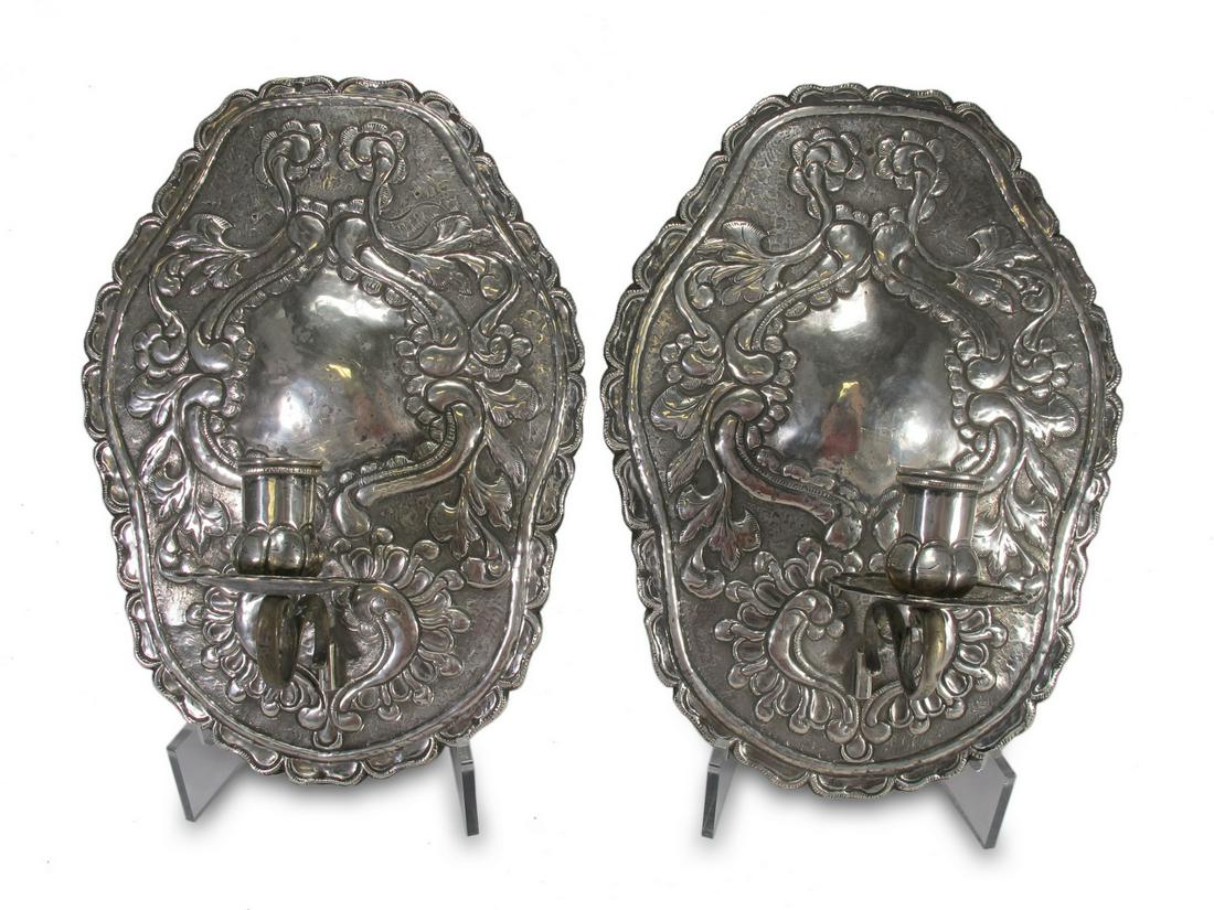 Antique Spanish Colonial pair of silver sconces (1 of 5)
