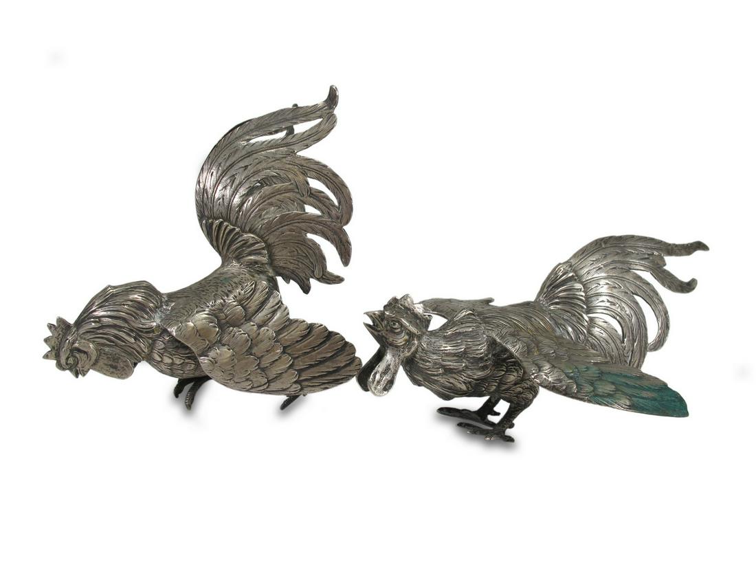 Vintage 800 silver roosters sculptures (1 of 8)