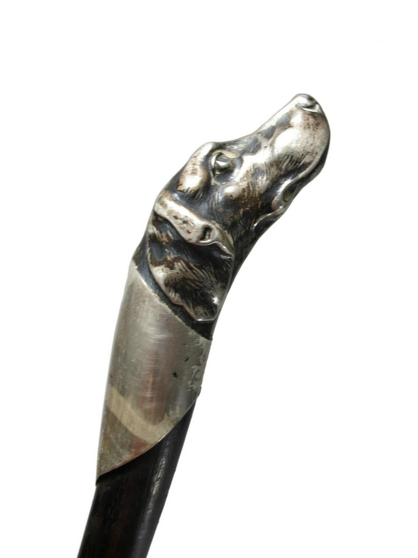 Antique silverplate dog head walk stick (1 of 4)