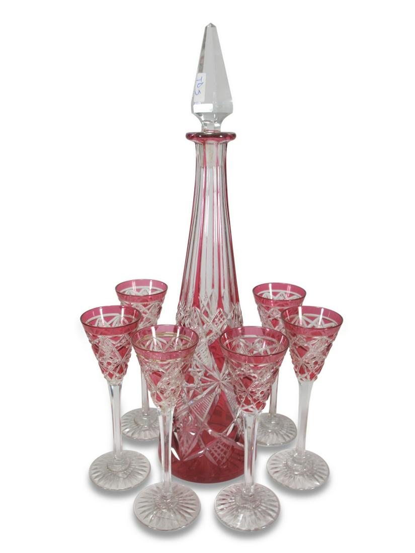 Baccarat style Red cut to clear 7 pcs liquor set (1 of 3)