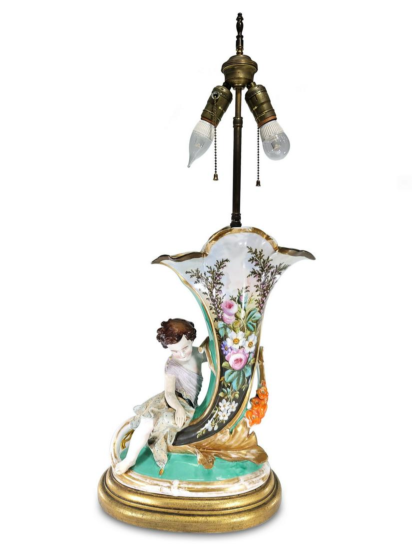 Antique probably German porcelain lamp (1 of 11)