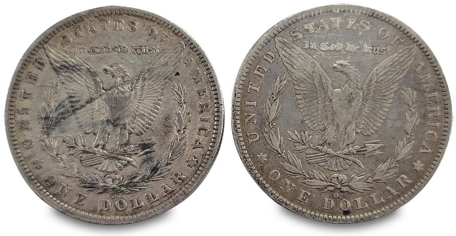 2 1882 Morgan dollar silver coins (1 of 2)
