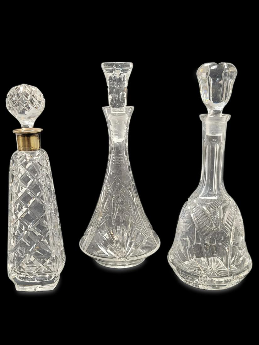 3 Vintage German crystal decanters, one with sterling (1 of 10)