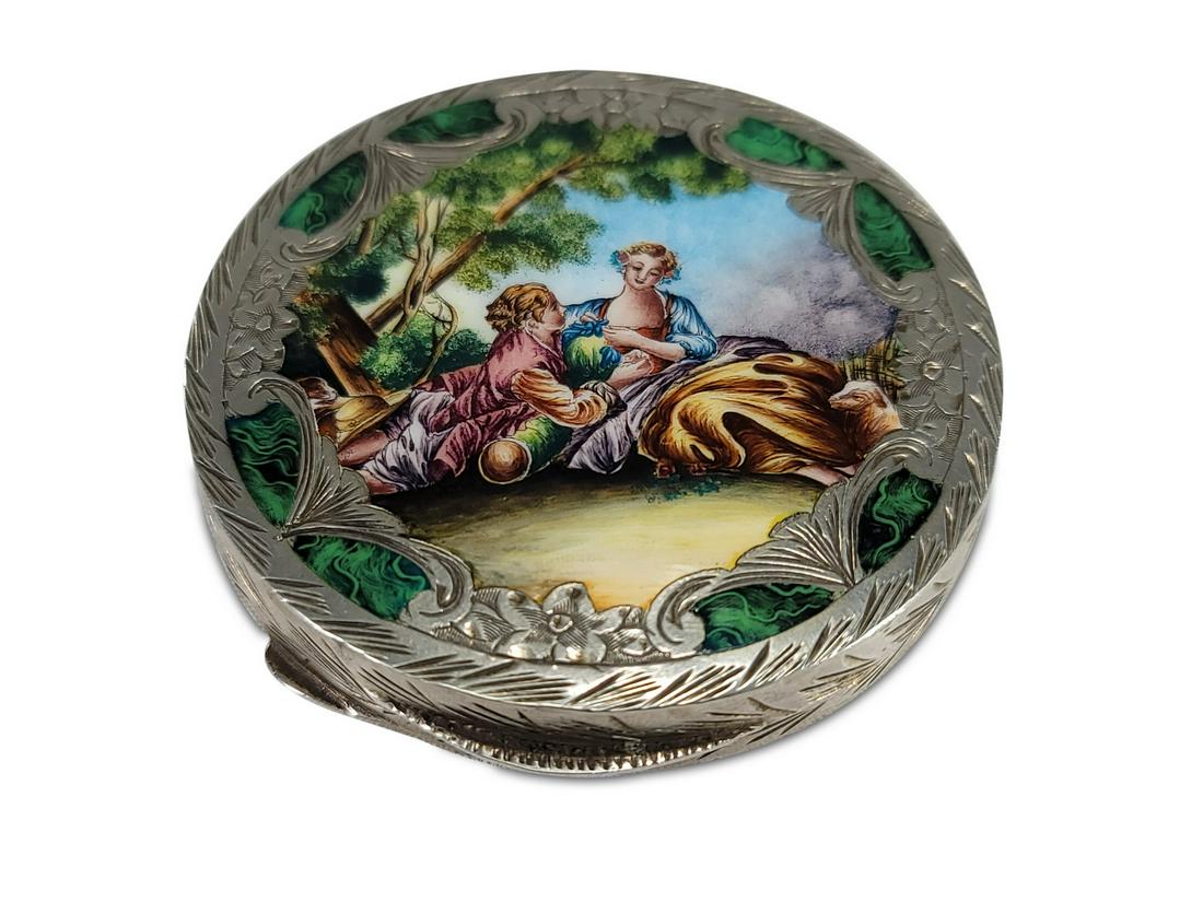 Vintage Italian 800 silver & enamel powder box (1 of 7)