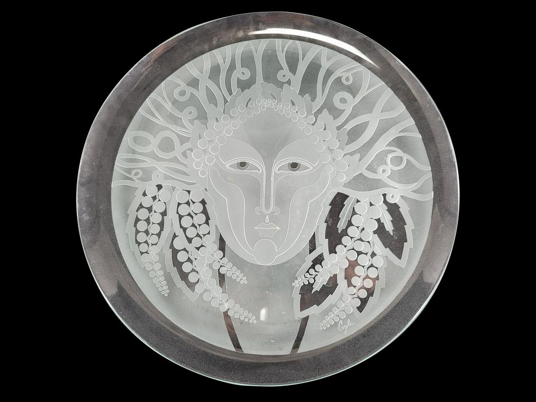 Perry COYLE Art Glass studio etched crystal plate (1 of 3)