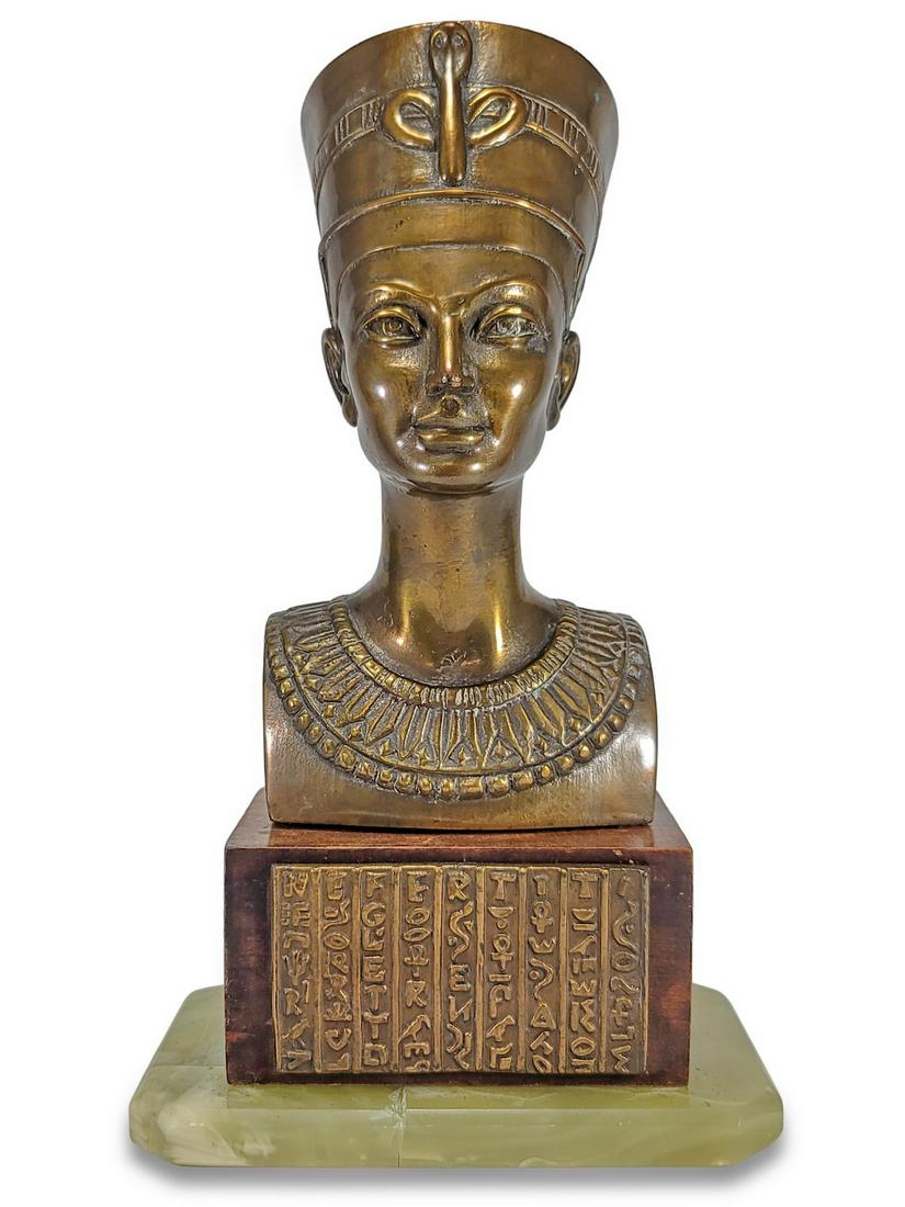 Egyptian Nefertiti bronze & onys bust (1 of 7)