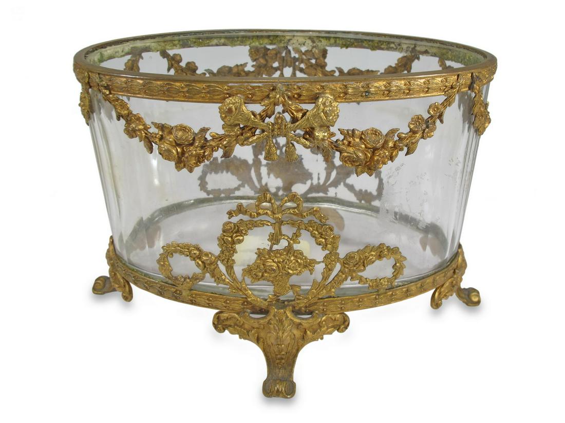 Antique French Baccarat style bronze & glass bowl: Antique French Baccarat style bronze & glass bowl. 4 5/8” H x 7 1/2” W x 4 7/8” D. ANY INVOICE OVER $ 2,000.00 WE WILL ACCEPT PAYMENTS ONLY THROUGH CHECK OR BANK WIRE TRANSFER, SAME 