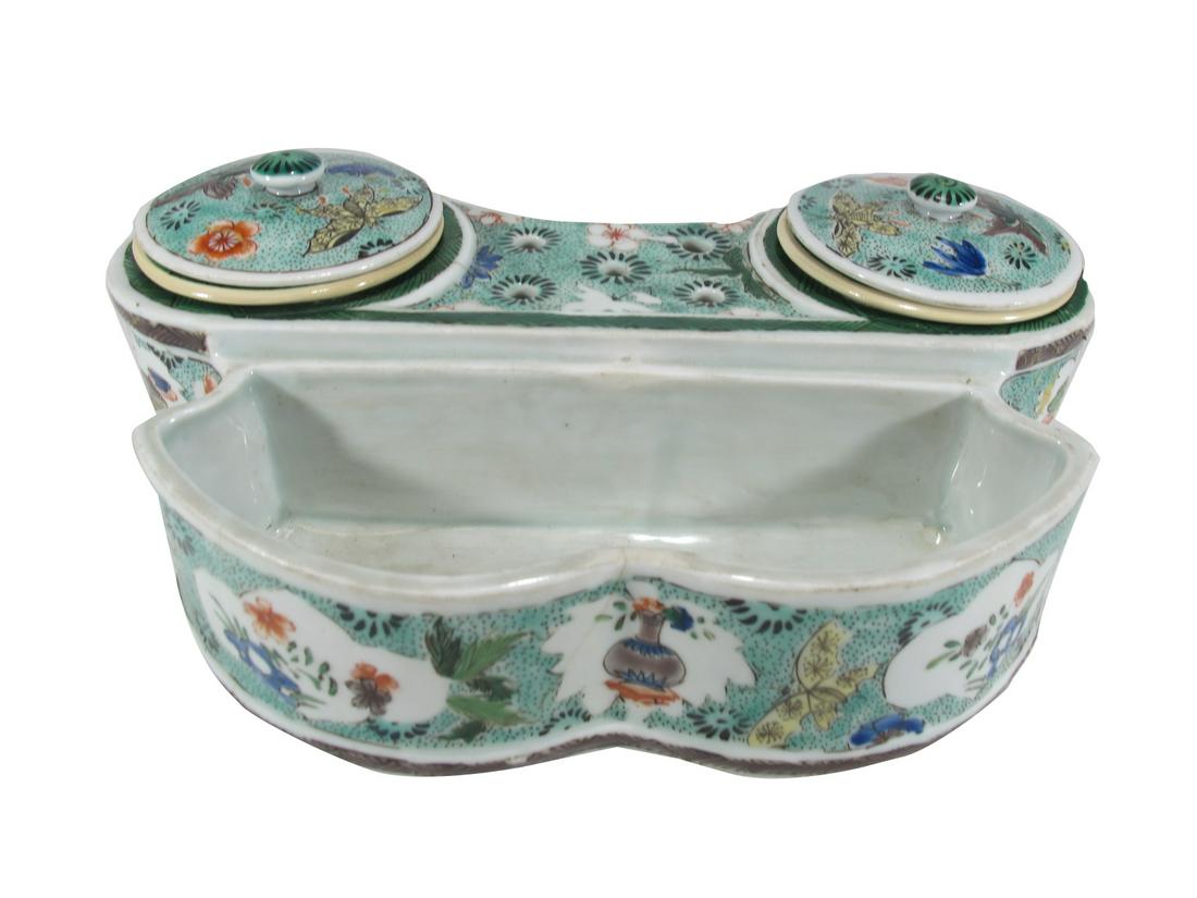Antique oriental hand painted porcelain inkwell (1 of 6)