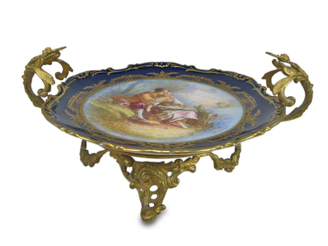 Antique French Sevres porcelain & bronze tray, signed (1 of 9)