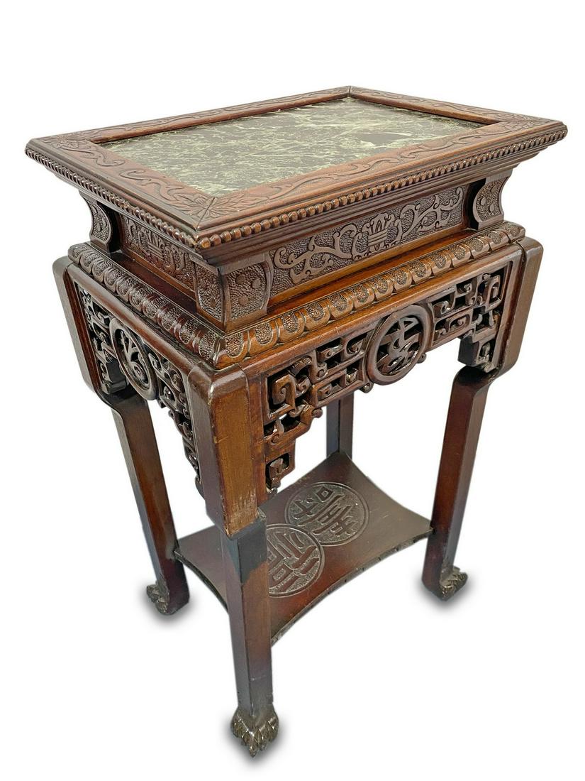Antique Chinese carved wood & marble table (1 of 7)