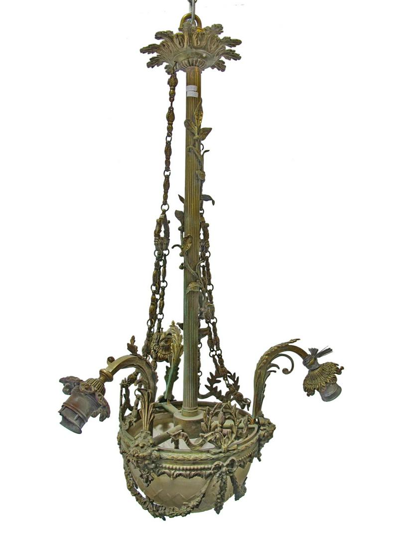 Antique French bronze & glass chandelier (1 of 6)