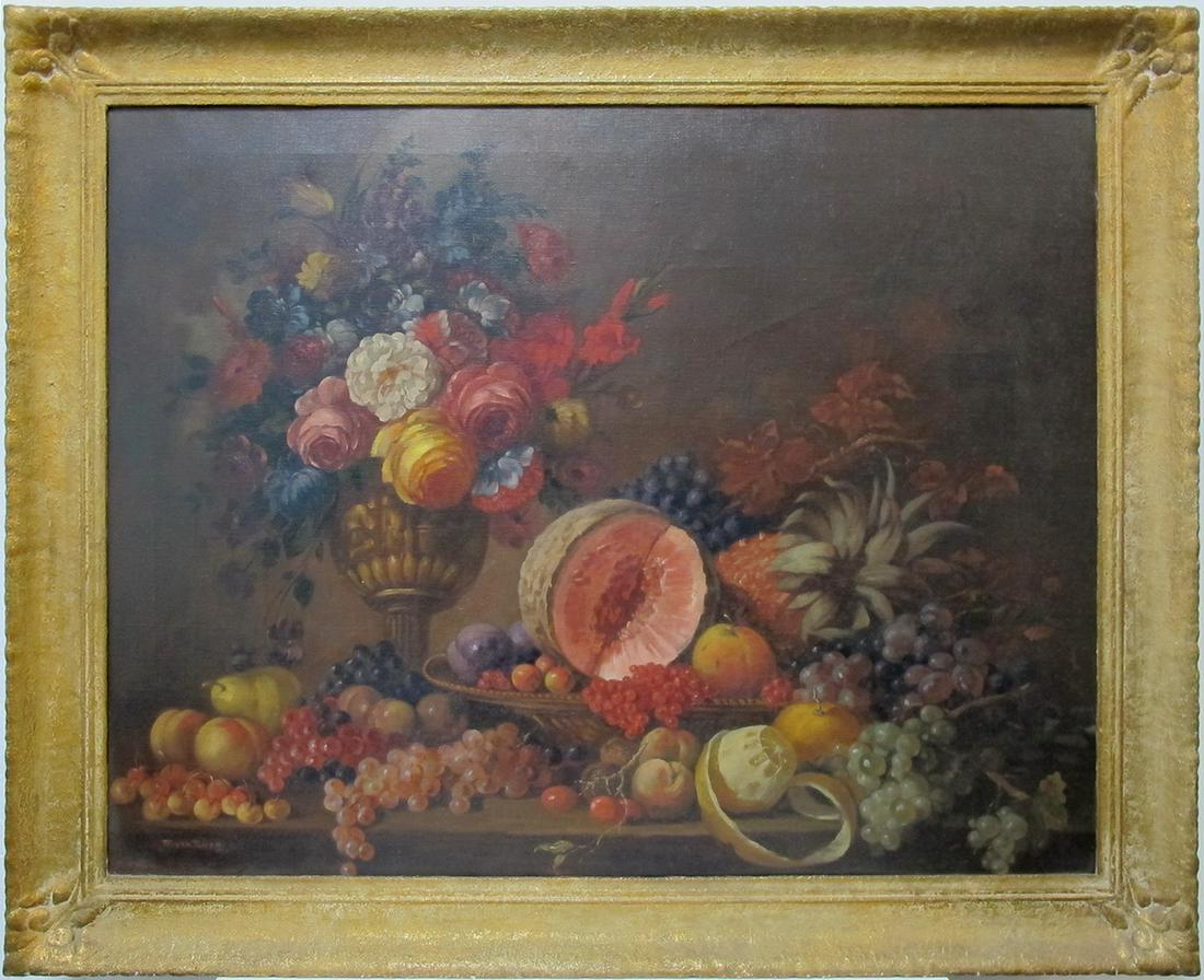 Signed F. Van Ruyn still life oil on canvas painting (1 of 6)