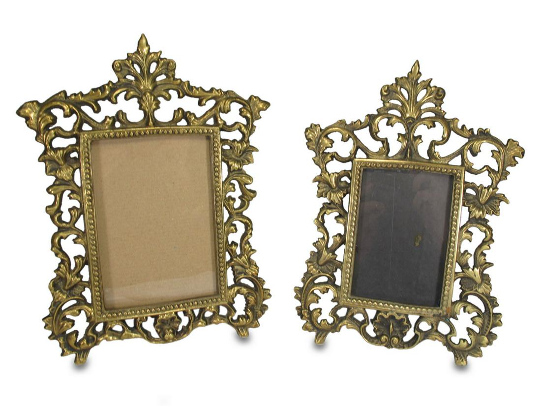 2 Antique bronze picture frames: 2 Antique bronze picture frames. 11” H x 8” W ( picture size: 5 3/8” H x 4” W ) and 11 7/8” H x 9” W ( picture size: 6 5/8” H x 4 3/4” W. ANY INVOICE OV