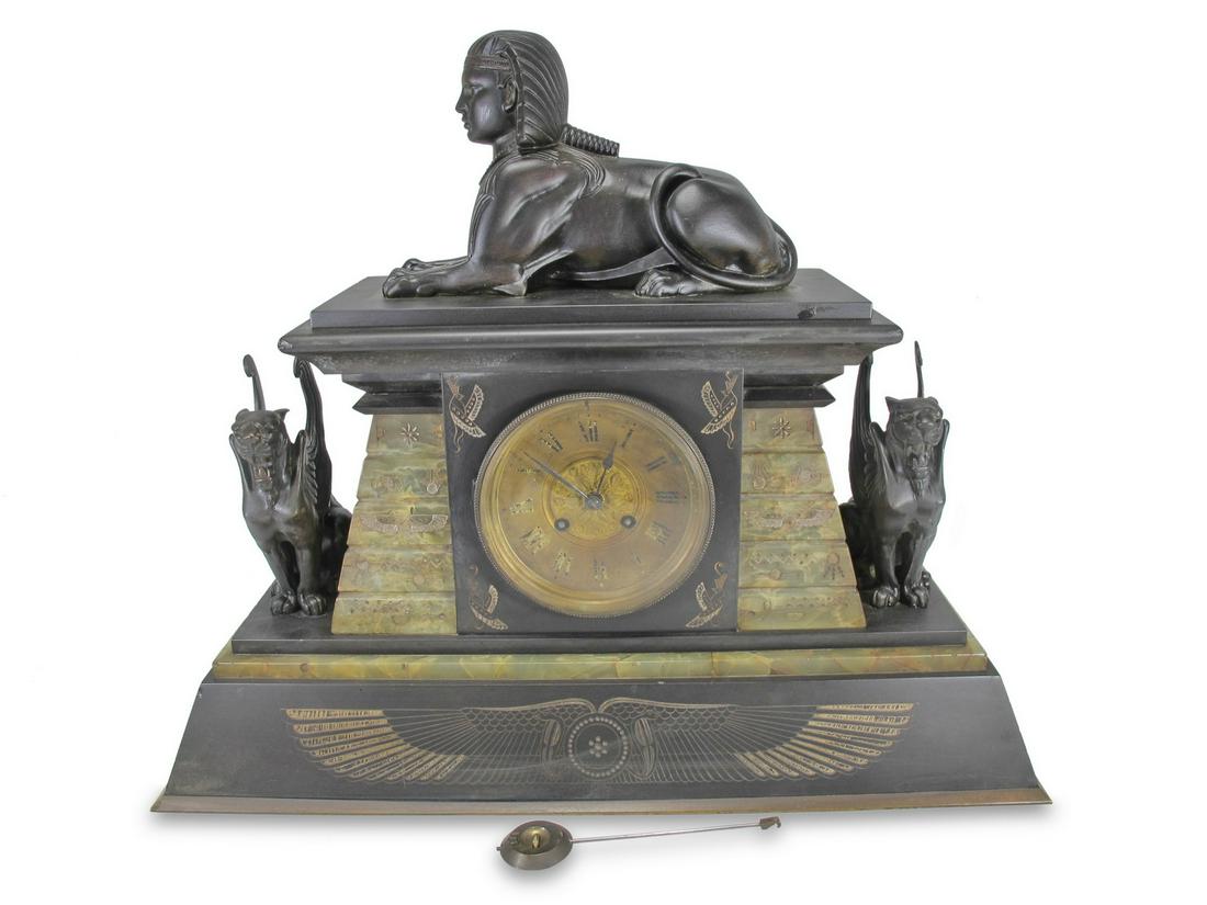 Antique French Mougin Napoleon bronze & marble clock (1 of 10)