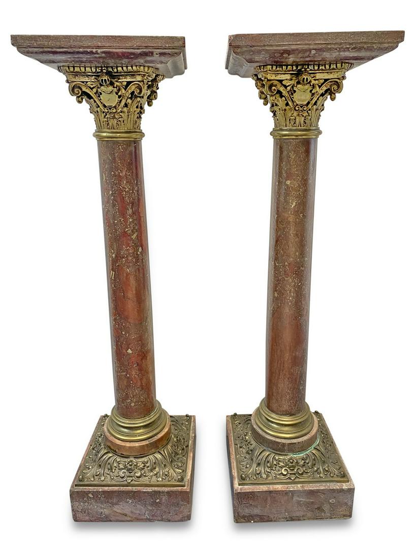 Antique French pair of marble & bronze pedestals (1 of 9)