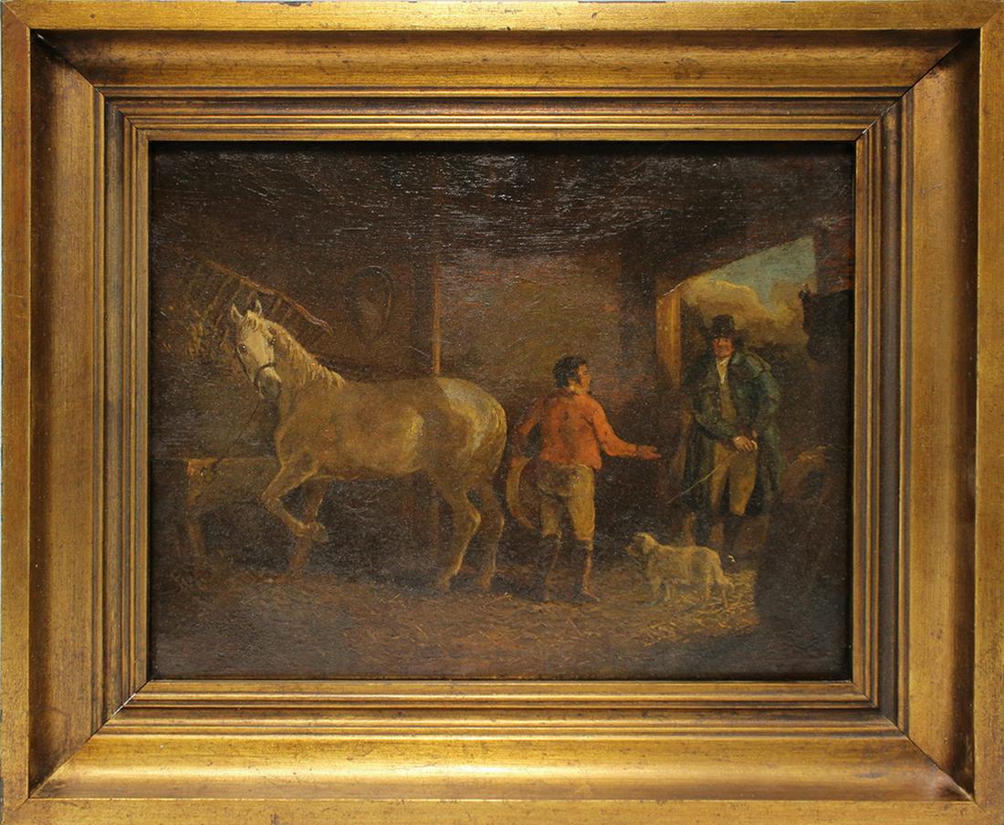 George MORLAND (Attrib) (1762/63-1804)painting: George MORLAND (Attrib) (1762/63-1804)painting. 13 3/4” H x 16 3/8” W including frame. 9 3/4” H x 12 1/4” W without frame. ANY INVOICE OVER $ 2,000.00 WE WILL ACCEPT PAYMENTS O